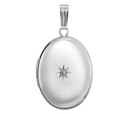 14k White Gold Oval Photo Locket with Diamond