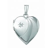 14K White Gold Small Heart Photo Locket with Diamond