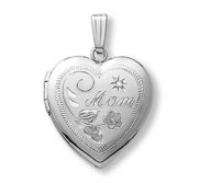 14k White Gold Mom Heart Photo Locket with Diamond