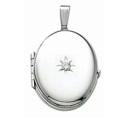 14K White Gold Oval 4 Photo Locket with Diamond