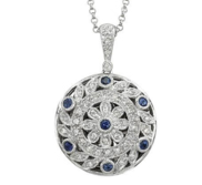 14K White Gold Premium Round Photo Locket with Diamonds   Sapphires