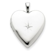 14k White Gold Heart Photo Locket with Diamond