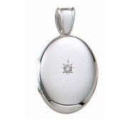 14k White Gold Premium Oval Photo Locket with Diamond