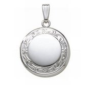 14k White Gold Floral Border Round Photo Locket