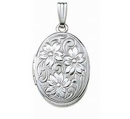 14k White Gold Floral Oval Photo Locket