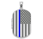 Sterling Silver Thin Blue Line Dog Tag Photo Locket