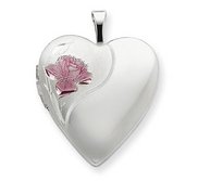 Sterling Silver Enameled Flower Heart Photo Locket