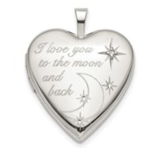 Sterling Silver   To The Moon   Back   Heart Photo Locket