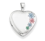 Sterling Silver Enameled Flower Heart Photo Locket