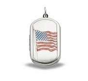 Sterling Silver American Flag Dog Tag Photo Locket