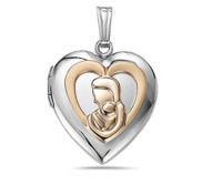 Sterling Silver Two Tone Mother and Child Heart Photo Locket