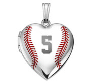 Sterling Silver Personalized Baseball Stitch Heart Photo Locket