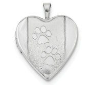 Sterling Silver Two Paw Prints Heart Photo Locket