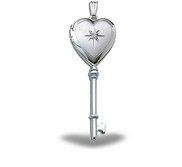 Sterling Silver Small Diamond Key Heart Photo Locket