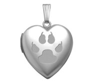 Sterling Silver Cat s Paw Print Heart Photo Locket