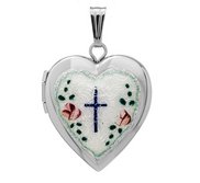 Sterling Silver Enameled Cross Heart Photo Locket