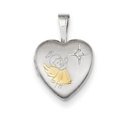 Sterling Silver Gold plated   Diamond Angel Heart Photo Locket