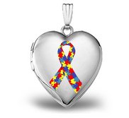 Sterling Silver Autism Awareness Heart Photo Locket