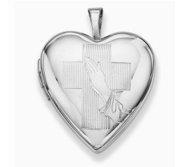 Sterling Silver Praying Hands with Cross Heart Photo Locket