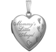 Sterling Silver   Mommy s Little Angel   Heart Photo Locket