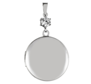 Sterling Silver Classic Round Photo Locket with Cubic Zirconia Accent