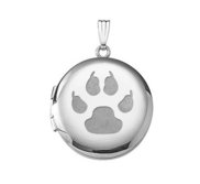 Sterling Silver Cat Paw Print Round Photo Locket