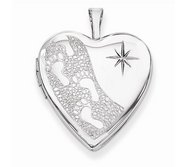 Sterling Silver Footprints with Starburst Heart Photo Locket