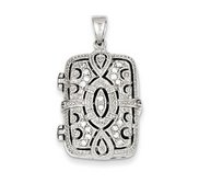 Sterling Silver Cubic Zirconia Rectangle Photo Locket