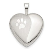 Sterling Silver Polish and Satin Paw Print Heart Photo Locket