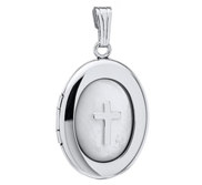 Sterling Silver Mother of Pearl Cross Oval Photo Locket