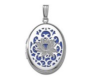 Sterling Silver Blue Lotus Oval Photo Locket