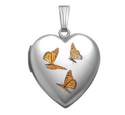 Sterling Silver Butterfly Enameled Heart Photo Locket