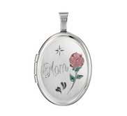 Sterling Silver Mom Floral Oval Photo Locket