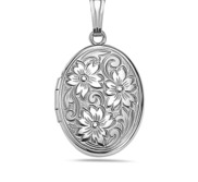 Sterling Silver Floral Oval Photo Locket