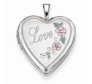 Sterling Silver Love with Pink and Green Enamel Heart Photo Locket