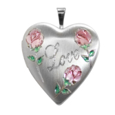 Sterling Silver Love with Rose Heart Photo Locket