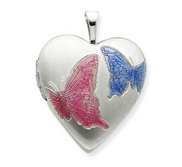 Sterling Silver Enameled Butterfly Heart Photo Locket