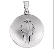 Sterling Silver Angel Wing Round Photo Locket with Cubic Zirconia