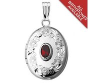 Sterling Silver Foral Border with Birthstone Oval Photo Locket