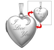 Sterling Silver   I Love You To The Moon   Back  Heart Photo Locket