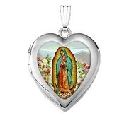 Sterling Silver Our Lady Of Guadalupe Heart Photo Locket