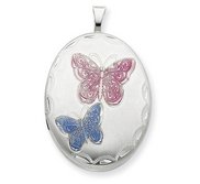 Sterling Silver Enameled Butterfly Oval Photo Locket