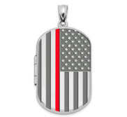 Sterling Silver Thin Red Line Dog Tag Photo Locket