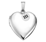 Sterling Silver Heart Photo Locket with Personalized Initial Charm