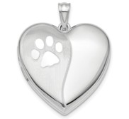 Sterling Silver Polish and Satin Paw Print Heart Photo Locket