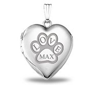 Sterling Silver Personalized Paw Print Heart Photo Locket