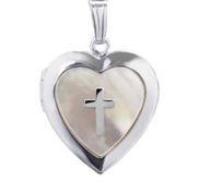 Sterling Silver Mother of Pearl Cross Heart Photo Locket