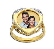 Gold Heart Photo Ring With Diamonds