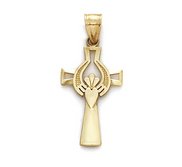 14k Yellow Gold Claddah Celtic Cross