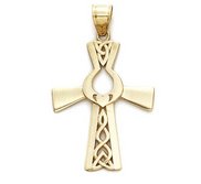 14k Yellow Gold Claddah Celtic Cross